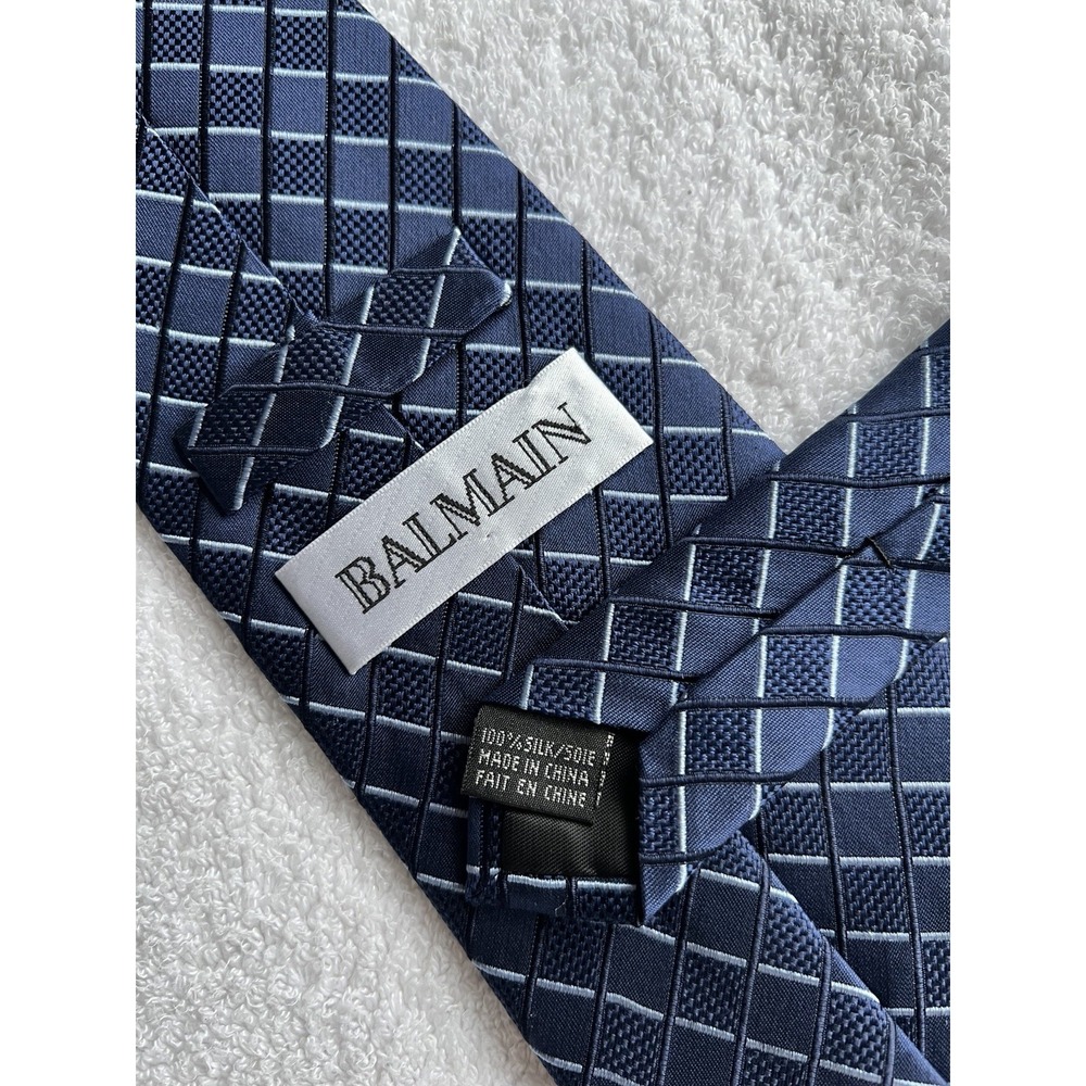 Balmain	Royal Blue Diamond Woven Geometric Jacquard Motif 100% Silk	Tie Necktie
